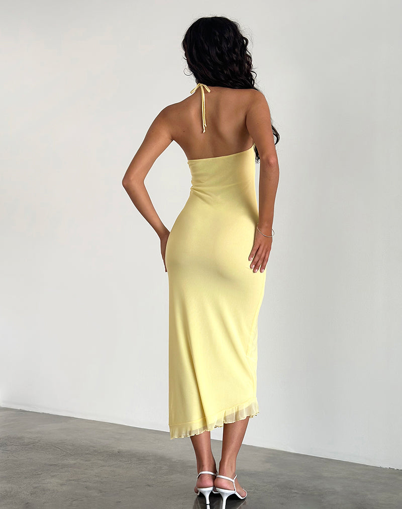 Women's Ribka Midi Dress in Mesh Lemon, XS , Halter Neck , Bodycon , Frill , Asymmetric Women's Ribka Midi Dress in Mesh Lemon, XS , Halter Neck , Bodycon , Frill , Asymmetric