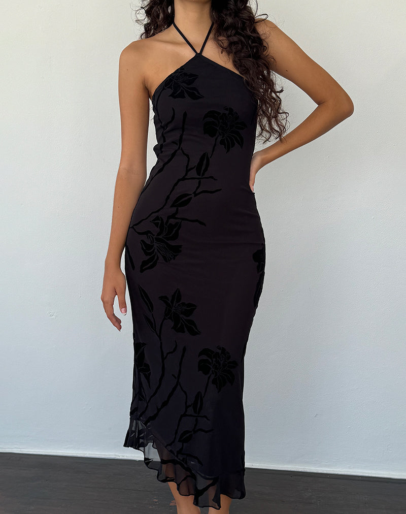 Black Orchids Flock Halterneck Midi Dress | Ribka motelrocks-com-us Black Orchids Flock Halterneck Midi Dress | Ribka motelrocks-com-us