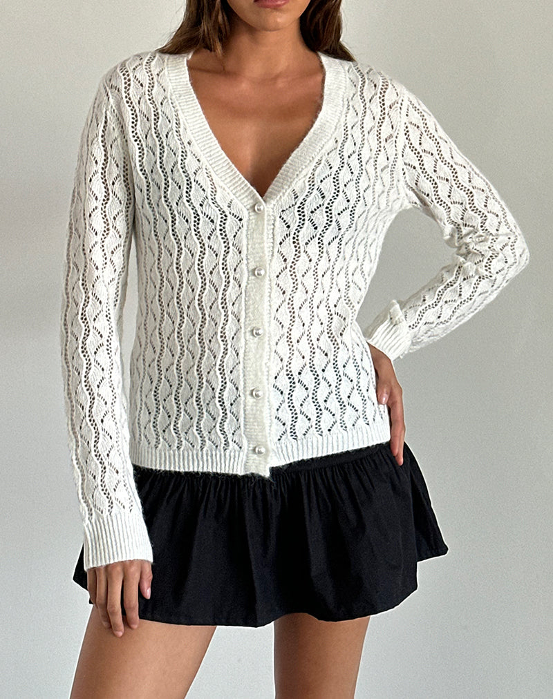 カーディガン bibiy OPEN-KNIT WHITE CARDIGAN Ivory Open Knit Cardigan | Ricani – motelrocks-com-us