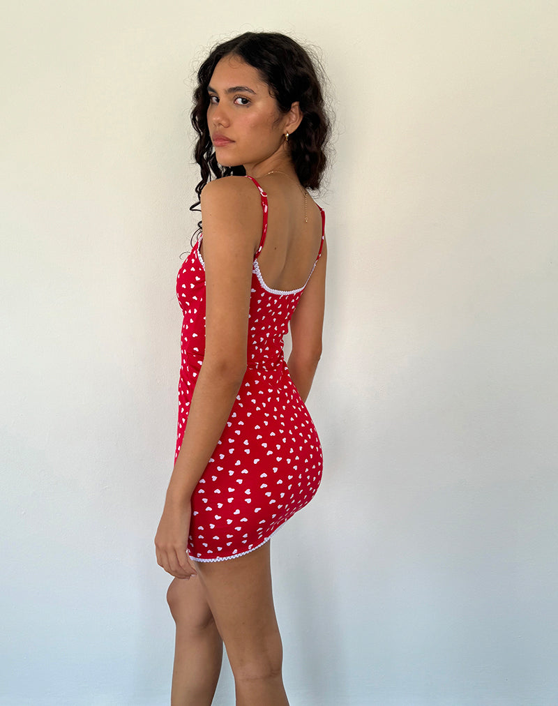 Riniki Bodycon Mini Dress in Heart Red , Scoop Neckline Riniki Bodycon Mini Dress in Heart Red , Scoop Neckline