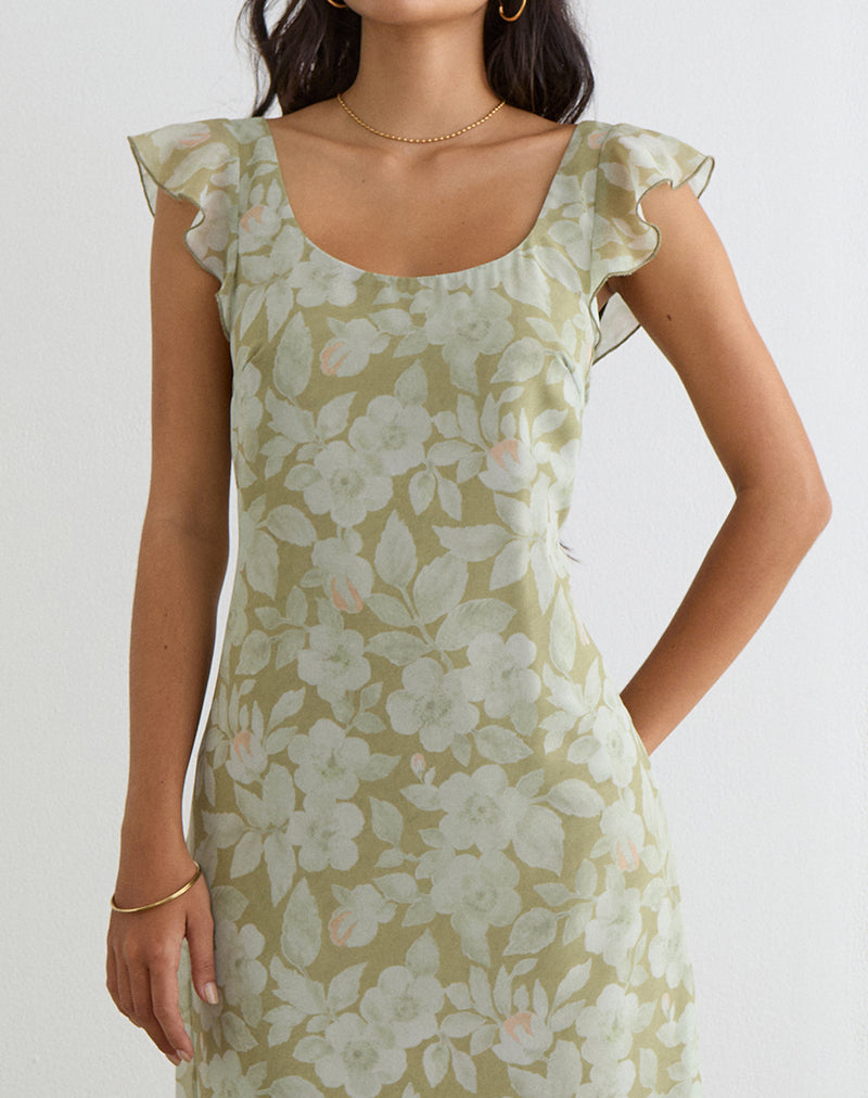 Risala Scoop Midi Dress in Pale Flower Green Risala Scoop Midi Dress in Pale Flower Green