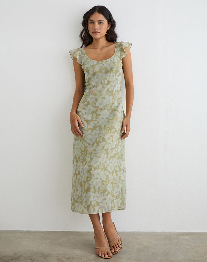 pale green dress Motel Risala Scoop midaxi Dress in Pale Green floral-Yellow