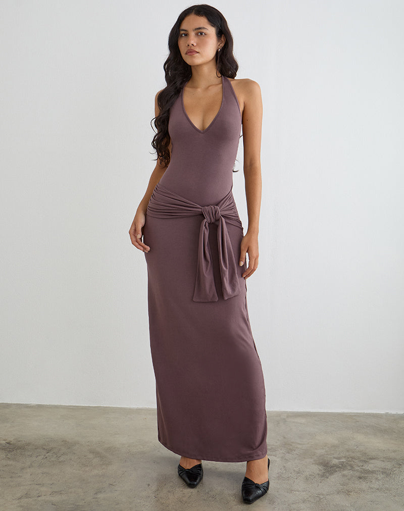 Rohesia Maxi Dress in Deep Taupe , Halter Neck