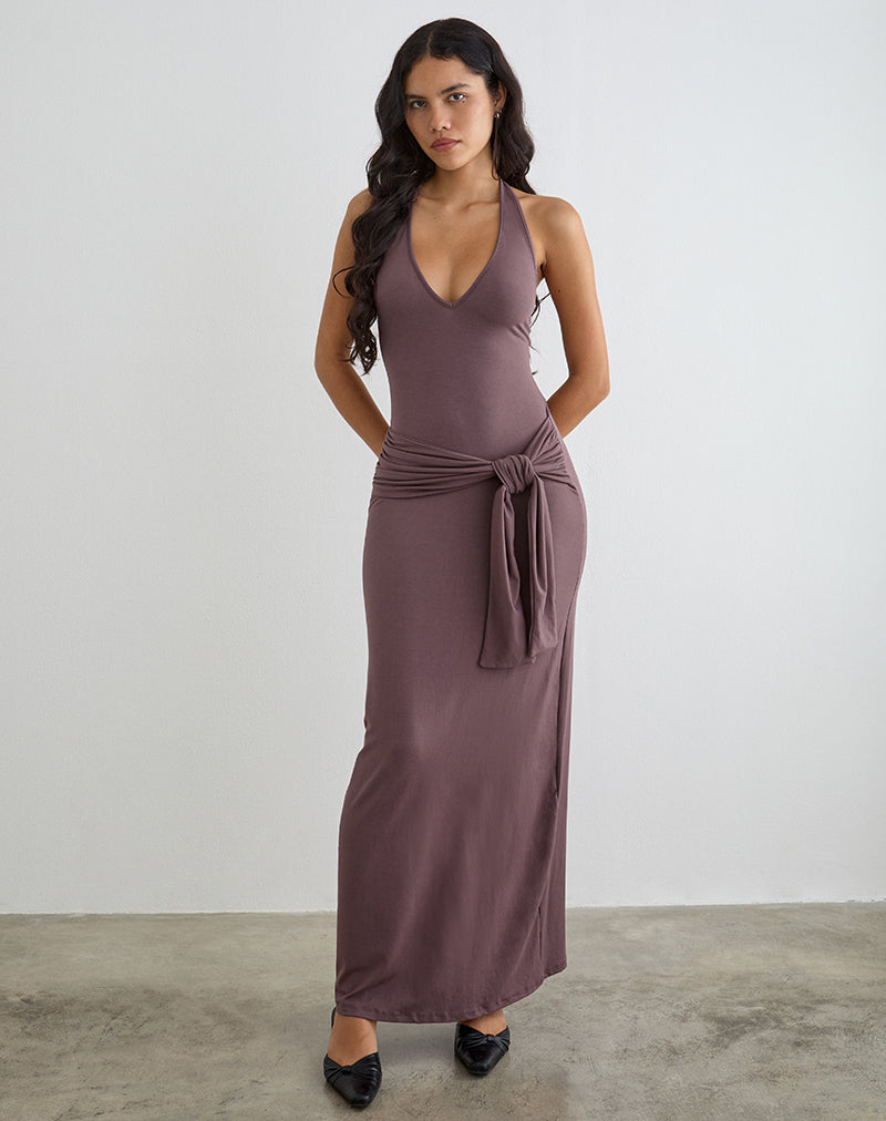 Rohesia Maxi Dress in Deep Taupe , Halter Neck