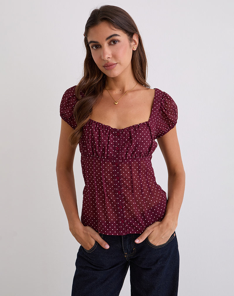 burgundy polka dot dress shirt Comfort Stretch Non-Iron Dot Dress Shirt With Contrast Trim
