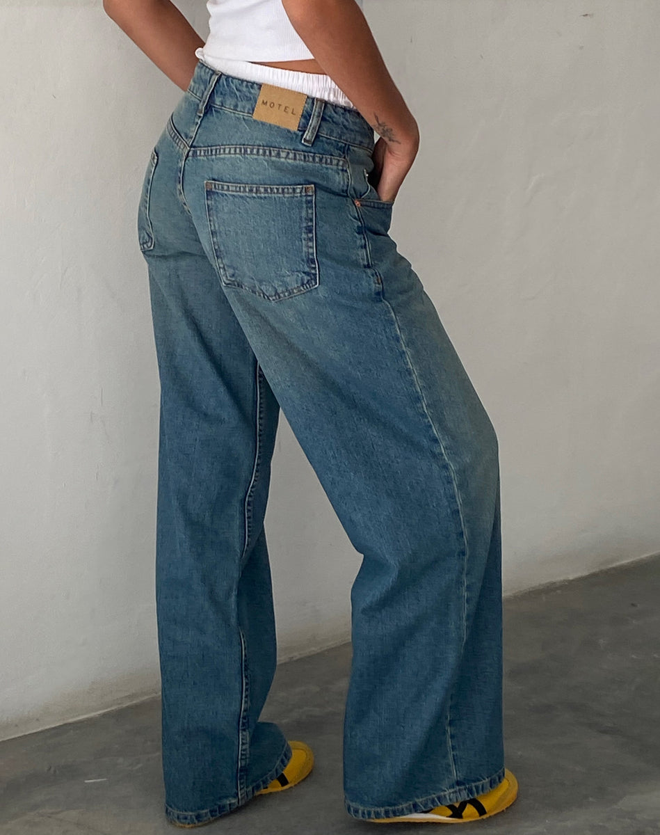 Roomy Extra Wide Low Rise Jeans in Vintage Blue Green
