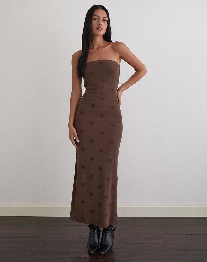 big maxi dresses Rosaga Maxi Dress in Big Polka Flock Brown , Bodycon