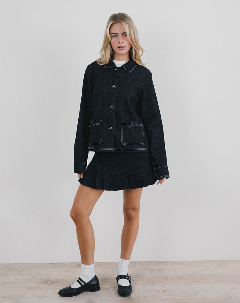 Dark Indigo Bow Embelished Jacket | Rosdi – motelrocks-com-us