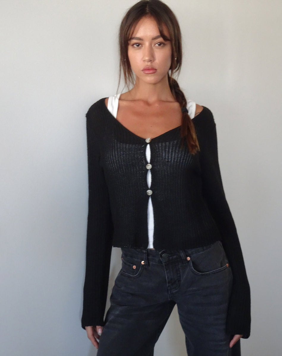 Devita Long Sleeve Knitted Top in Black