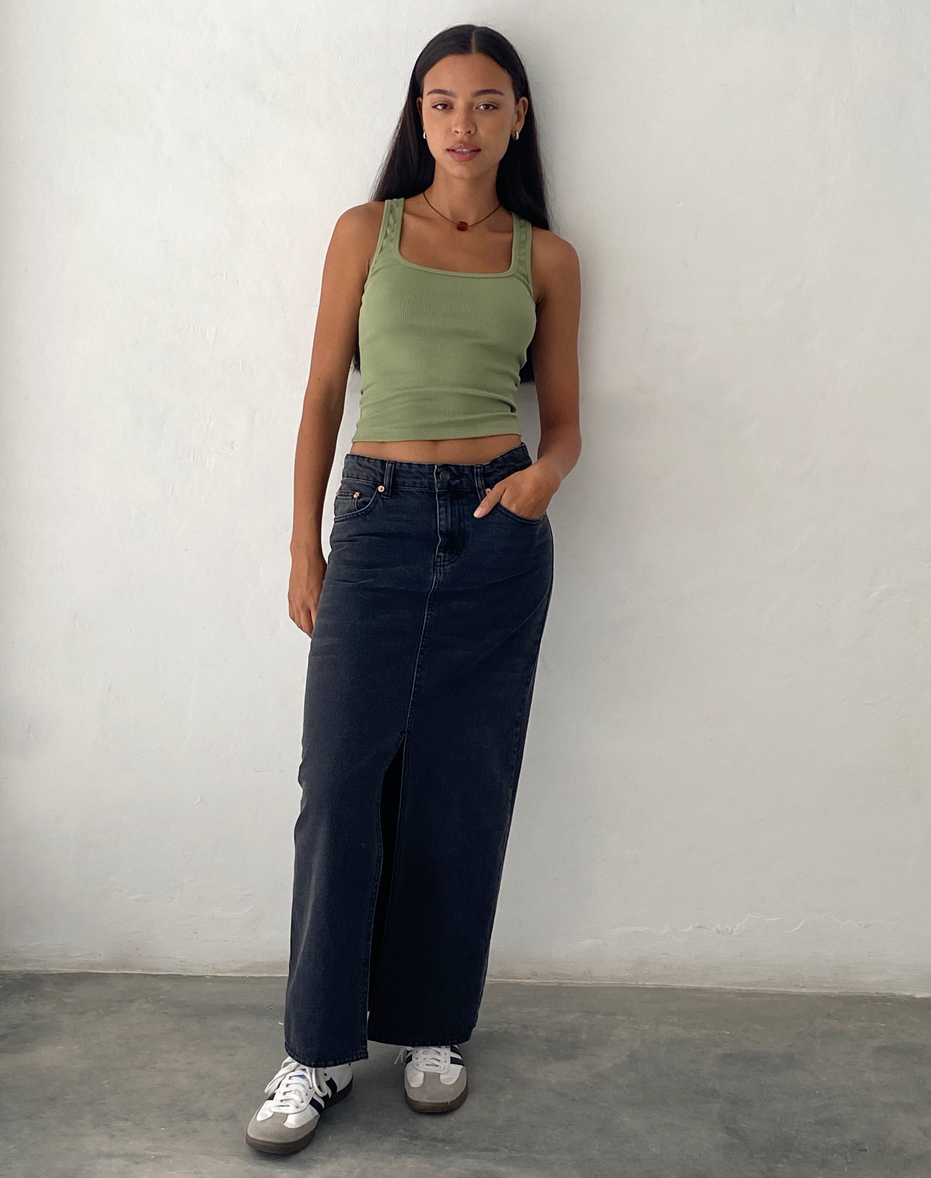 Image of Roxe Ribbed Vest Top in Dark Sage