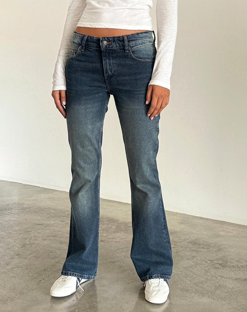 Womens navy blue boutique flare pants with belt loops to take on the trend