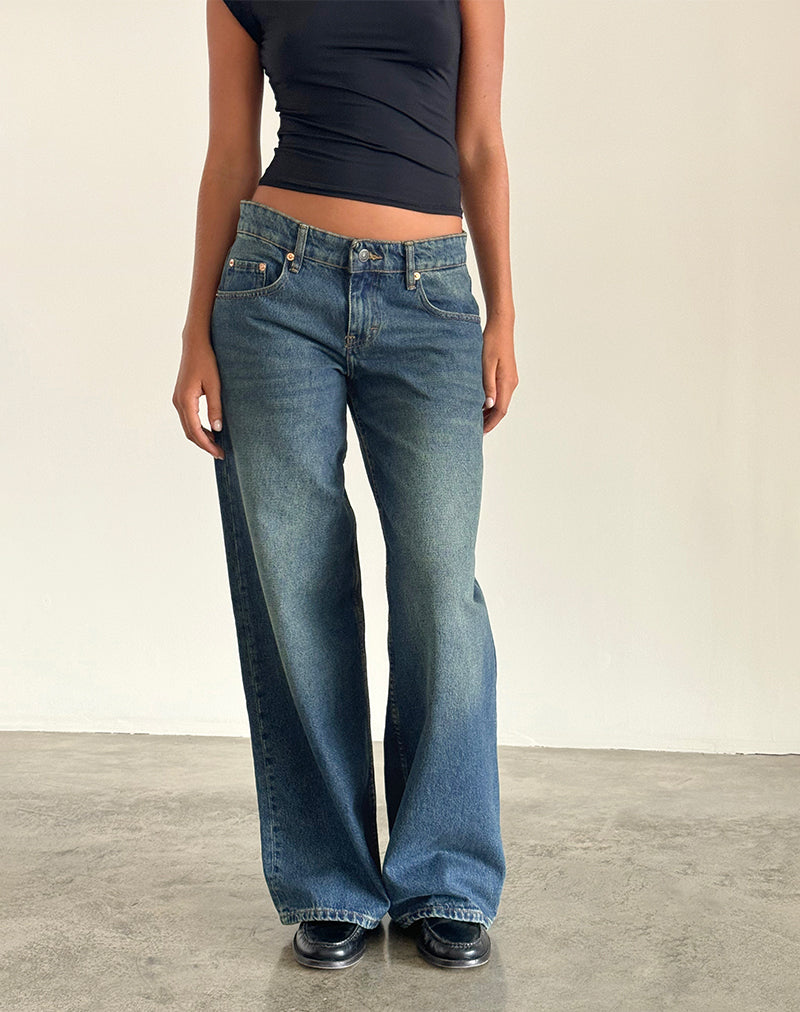 Bright Blue Extra Wide Low Rise Jeans | Roomy – motelrocks-com-us