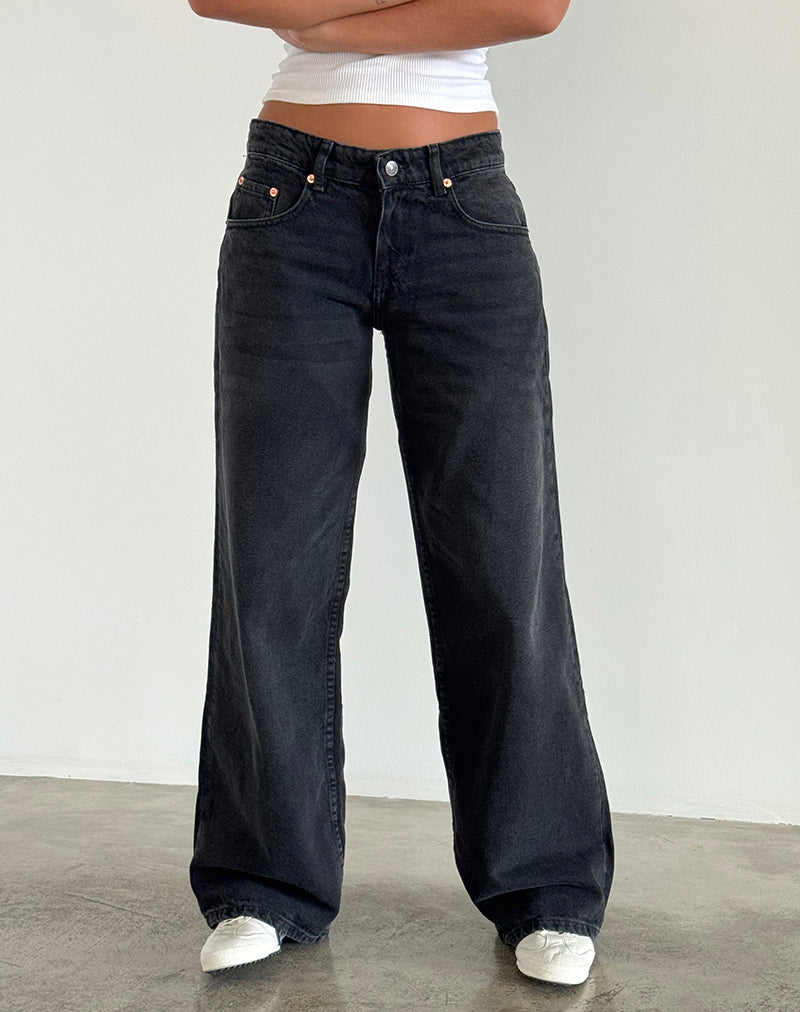 Roomy Extra Wide Low Rise Jeans in Washed Black Grey