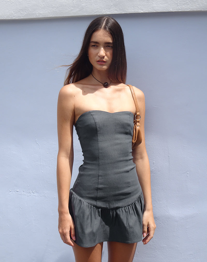 Sabina Bandeau Mini Dress in Charcoal Grey , Zip Up Sabina Bandeau Mini Dress in Charcoal Grey , Zip Up