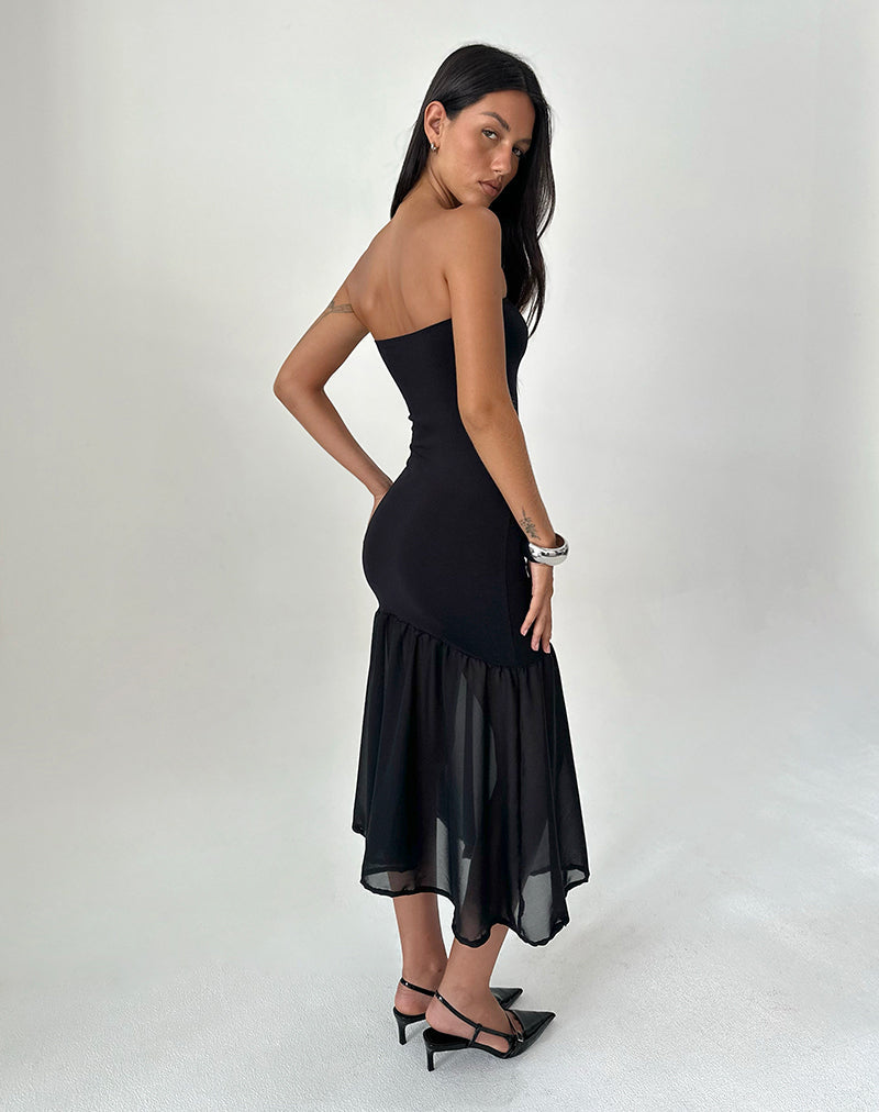 Black Chiffon Jersey Bandeau Midi Dress