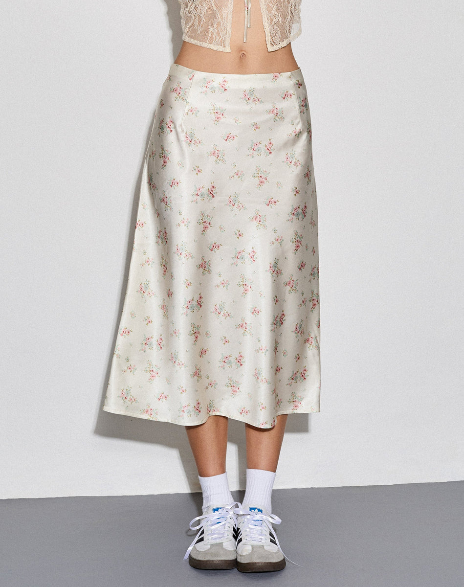 Satin Vintage Rose Garland Midi Skirt Piya motelrocks com us
