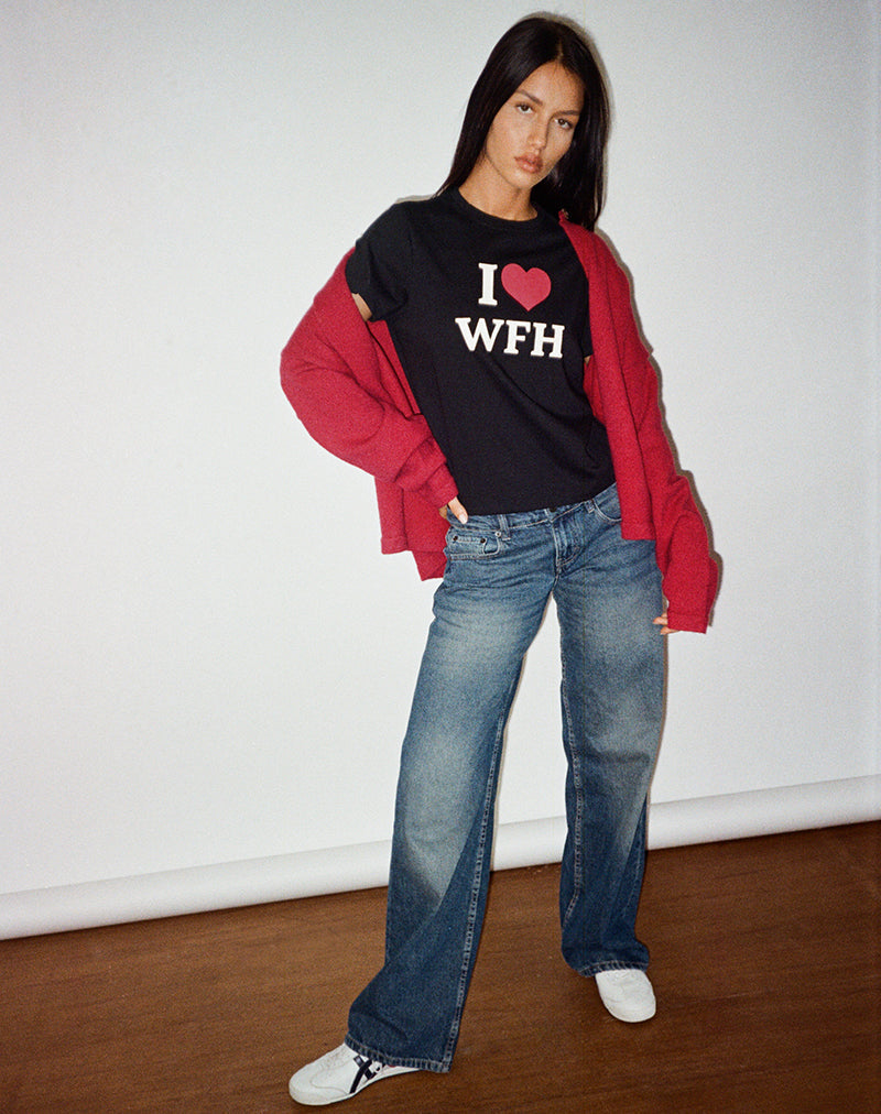 Black with I Love WFH Slogan Tee Top | Sakha – motelrocks-com-us