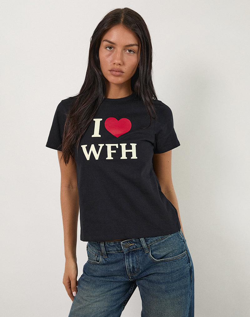 Black with I Love WFH Slogan Tee Top | Sakha – motelrocks-com-us