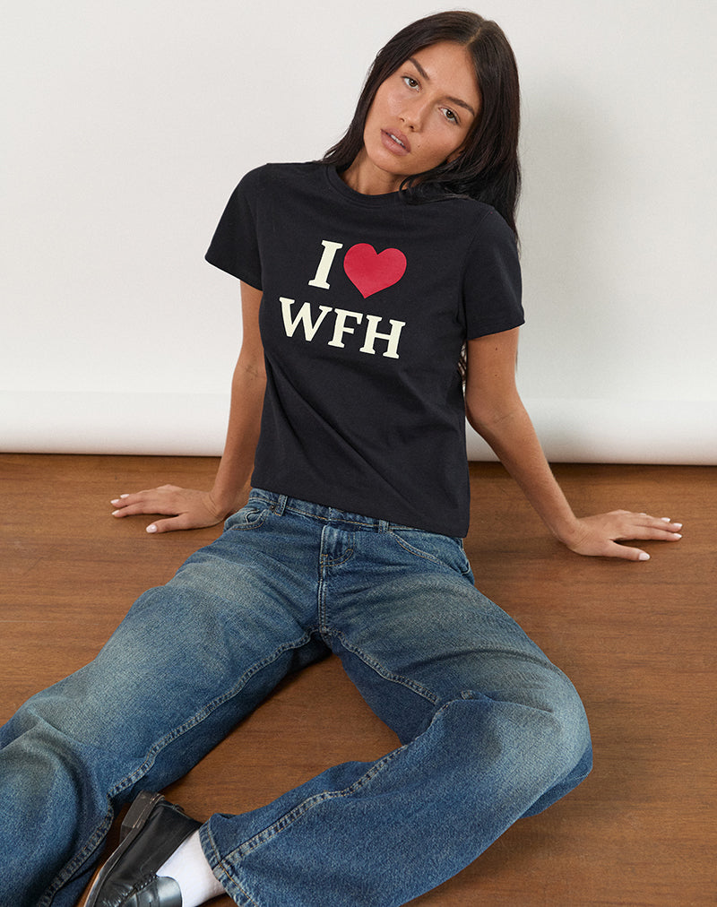 Black with I Love WFH Slogan Tee Top | Sakha – motelrocks-com-us