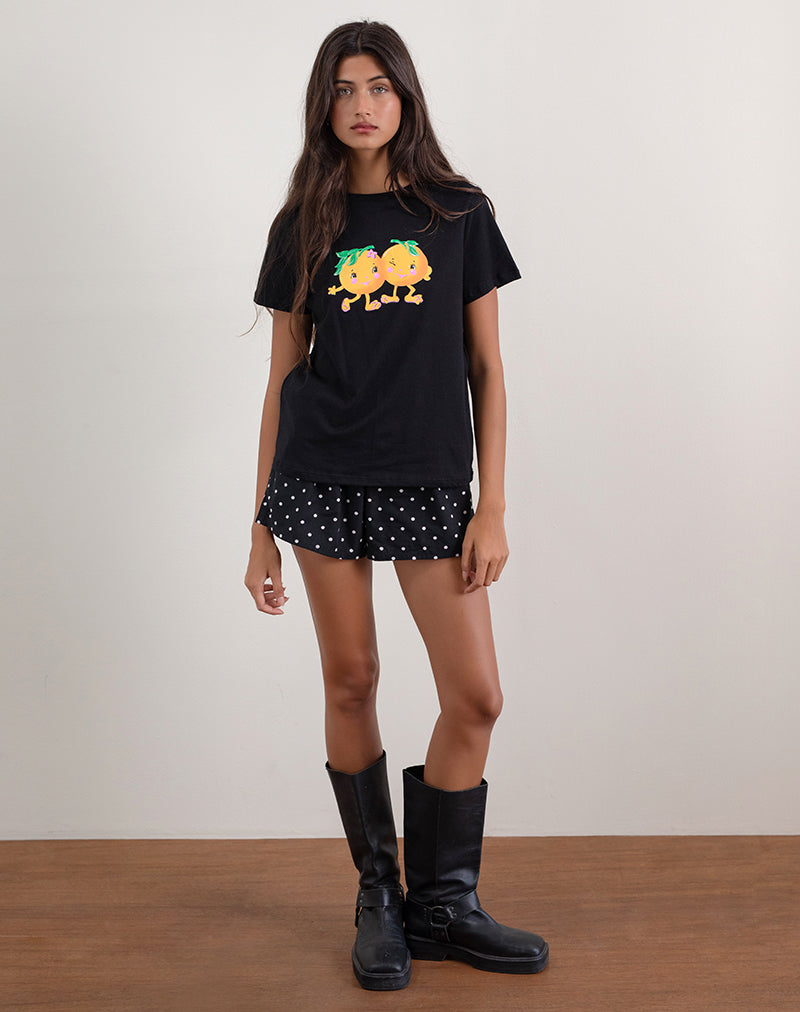 Black Printed Tee with Squeeze Me Orange | Saki – motelrocks-com-us