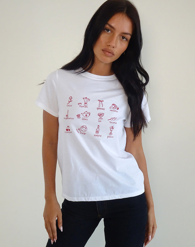 White Tee with Red Star Sign Print | Saki – motelrocks-com-us