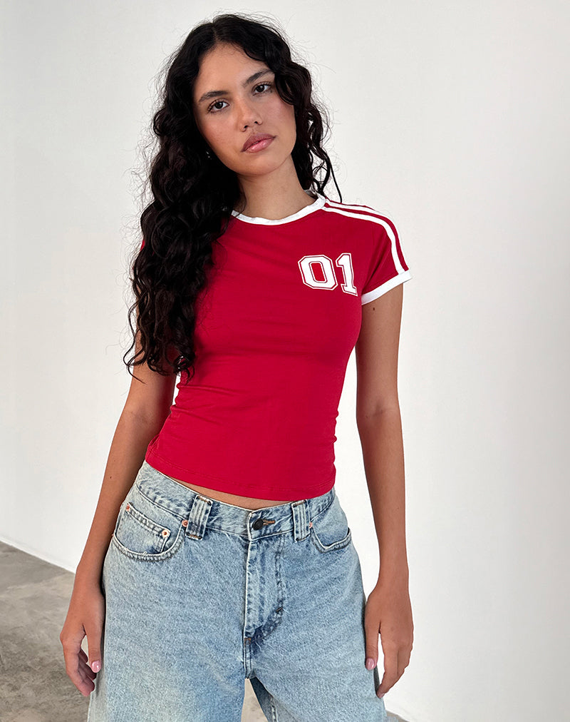 Tango Red Tee with Off White Binding Salda motelrocks com us