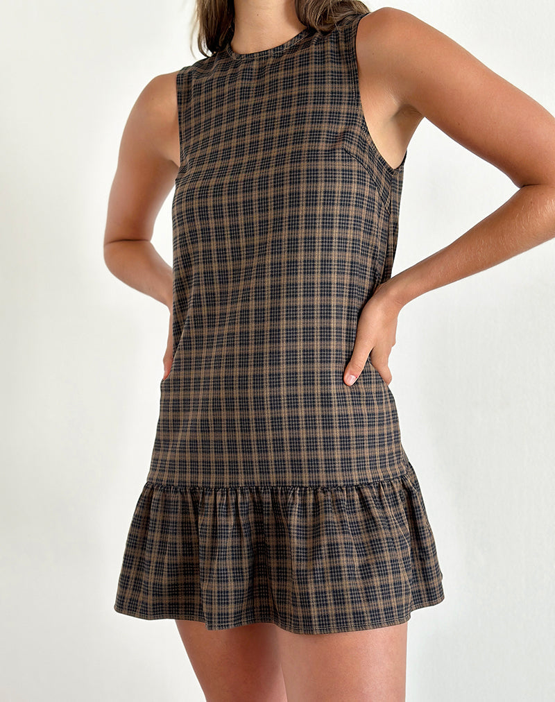 Brown Check Print Sleeveless Babydoll Mini Dress | Samana motelrocks-com-us Brown Check Print Sleeveless Babydoll Mini Dress | Samana motelrocks-com-us