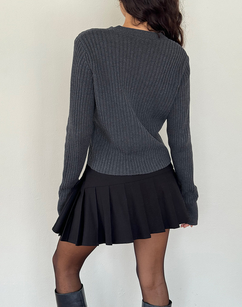Tathra French Linen Knit Cardigan Charcoal