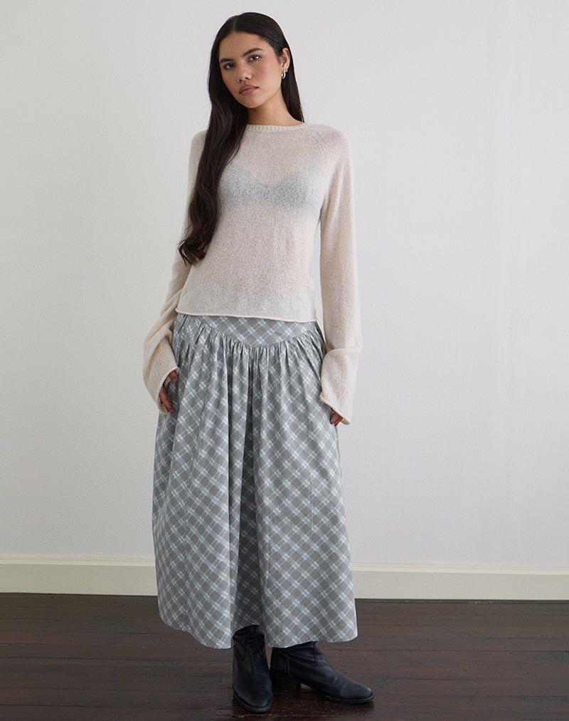 Grey Check Poplin Midi Skirt | Sanadi – motelrocks-com-us