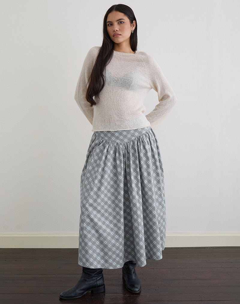 Grey Check Poplin Midi Skirt | Sanadi – motelrocks-com-us