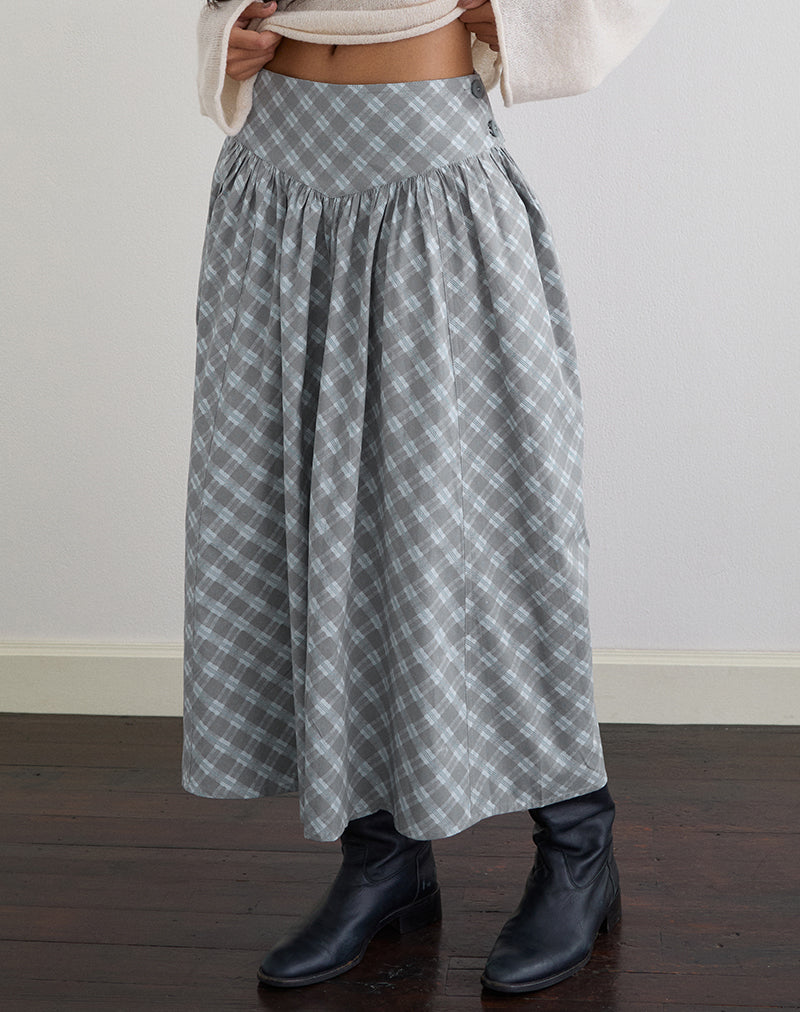 Grey Check Poplin Midi Skirt | Sanadi – motelrocks-com-us