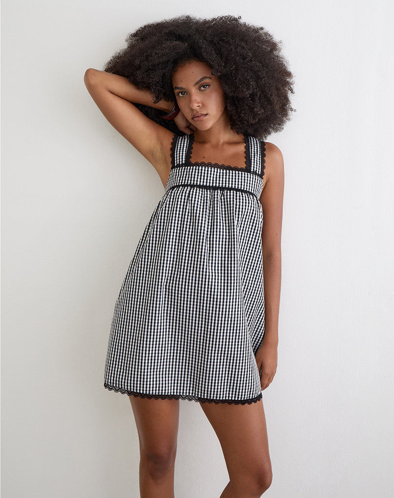 gingham smock dress Sandat Smock Mini Dress in Mini Gingham Grey