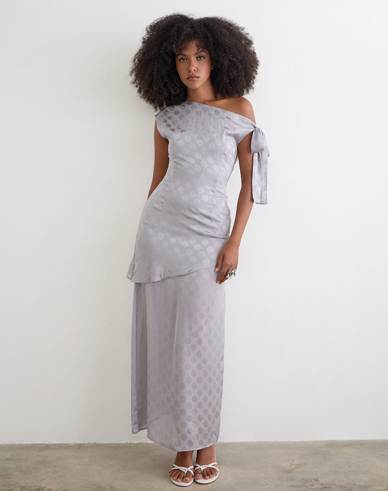 silver grey maxi dress Grey Blue Sequin Evening Gown with Halter Neckline - Sparkly Maxi Dress with Flowing Cape and Thigh-High Slit