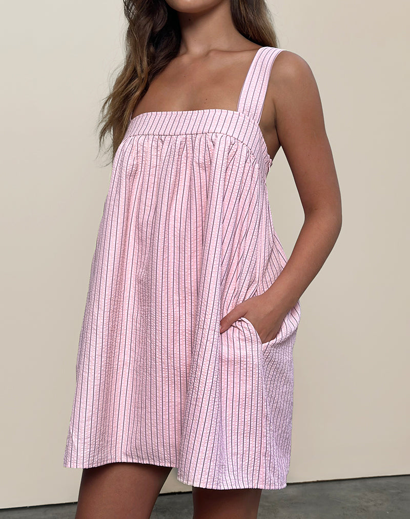 pink striped mini dress Sasori Smock in Stripe Do Not Bleach Dresses: Celeb Dresses BASIC Women's Beige Spaghetti Color:DENTELLE BRUME