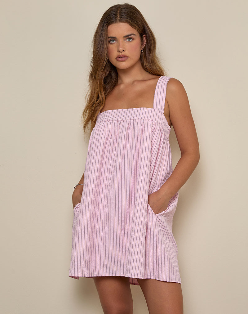 Motel sasori striped mini smock dress in pink