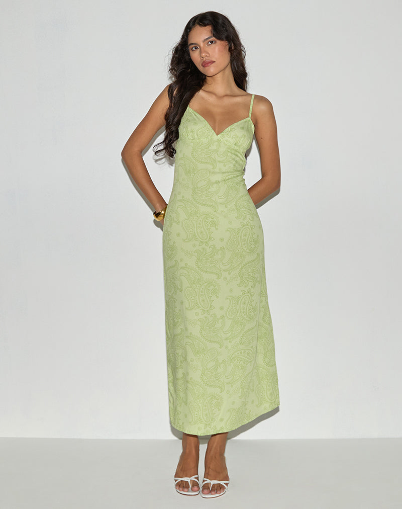 Motel Sastra Paisley Midi Slipdress in Retro Paisley Lime at Nordstrom, Size Medium