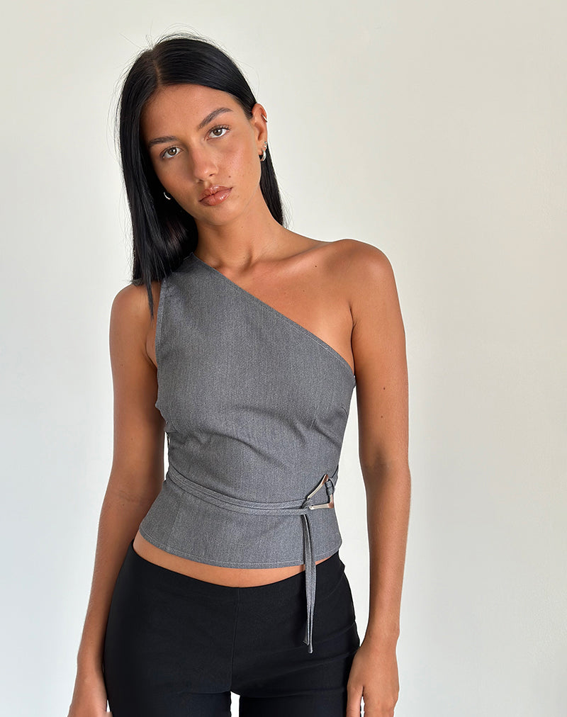 Charcoal Tailoring One Shoulder Top | Sayaka – motelrocks-com-us