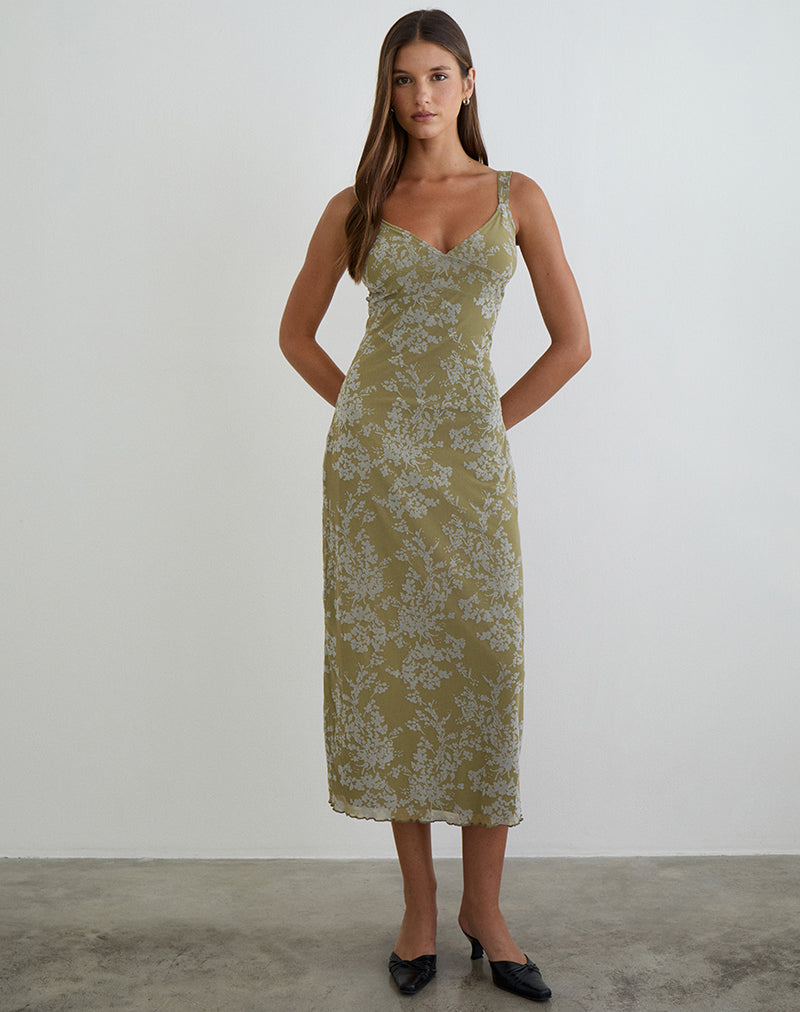 Selayu Midi Dress in Moss Petal Olive, XS Selayu Midi Dress in Moss Petal Olive, XS