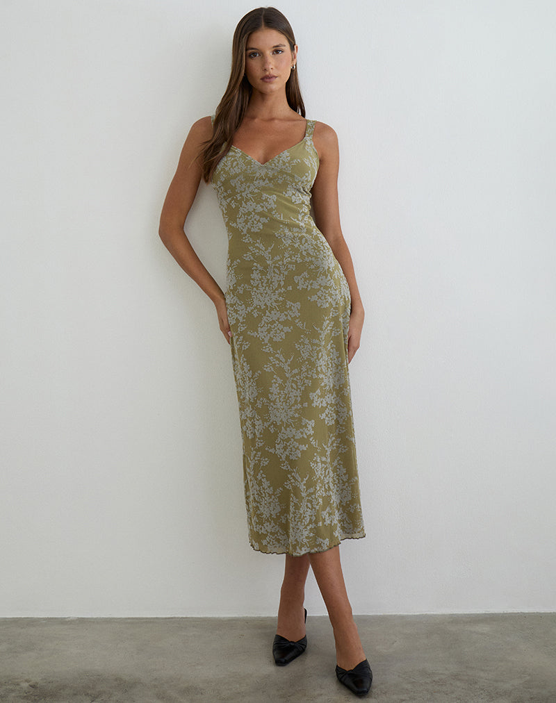 Selayu Midi Dress in Moss Petal Olive, XS Selayu Midi Dress in Moss Petal Olive, XS