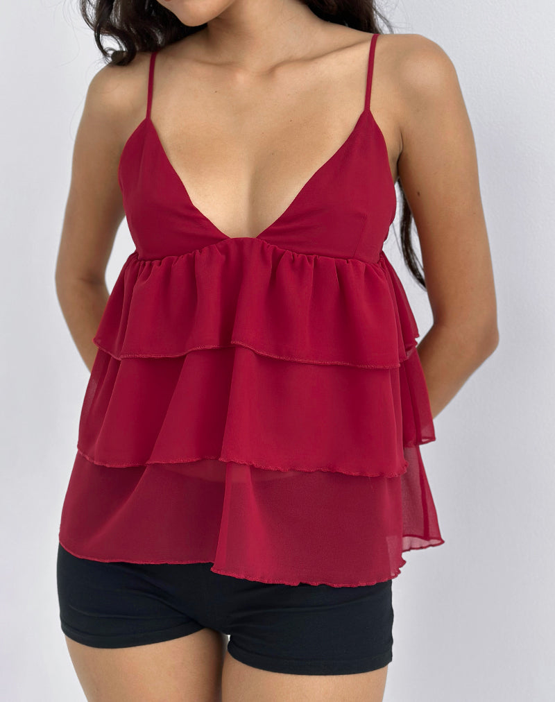 Red Frill Ruffle Cami Top | Selvina – motelrocks-com-us
