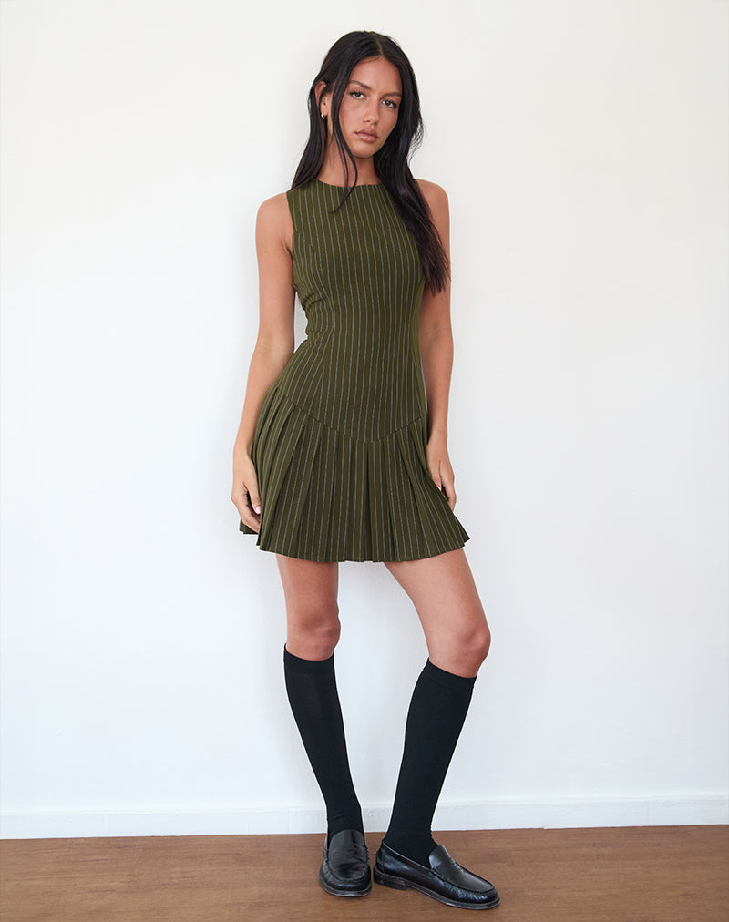 motel besima mini dress Khaki Pinstripe Mini Dress