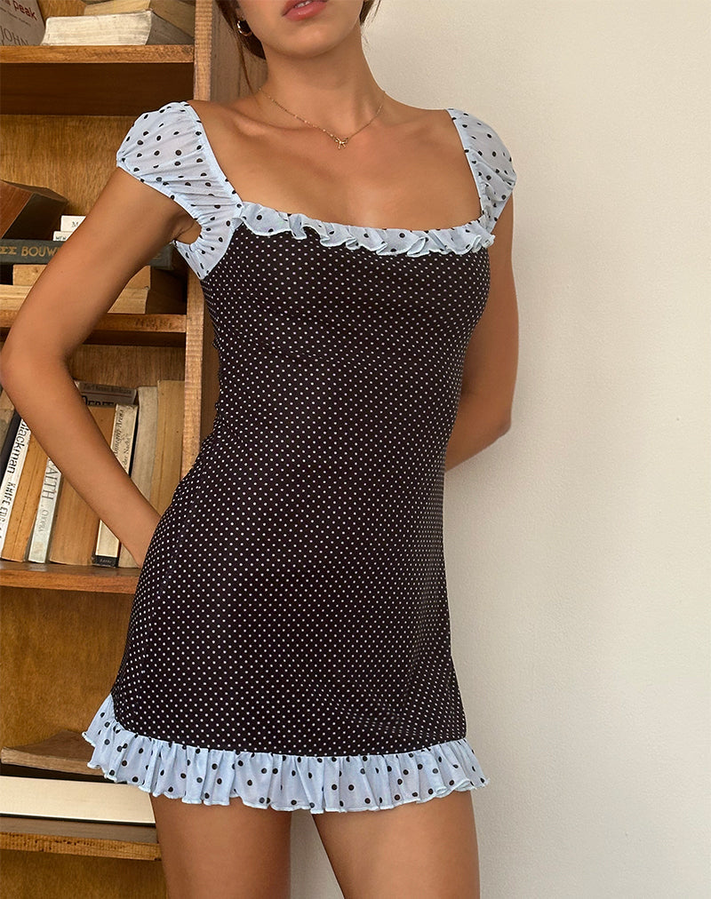 blue and black mini dress Oming Slip Mini Dress in Black with Blue Lace , V Neck , Zip Up