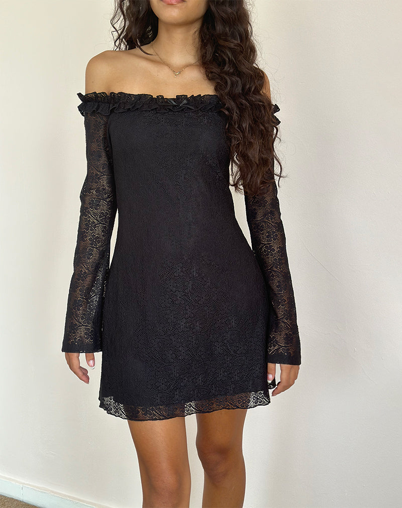 Black Lace Bardot Mini Dress Severine – motelrocks-com-us