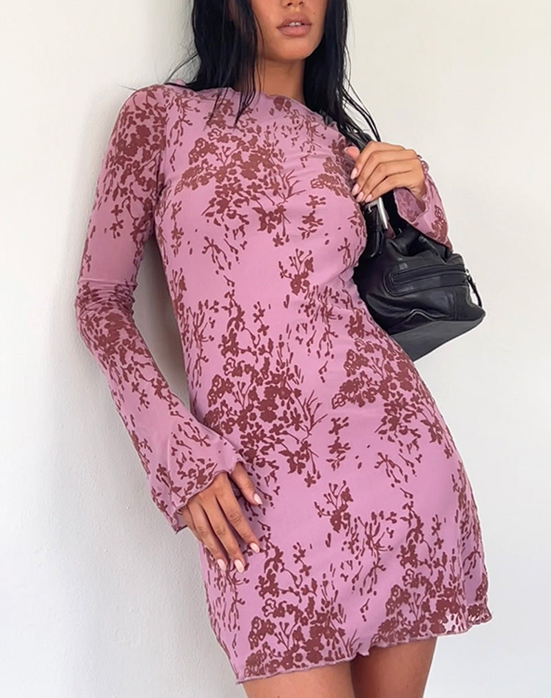 Sevila Long Sleeve Mini Dress in Botanic Mauve Sevila Long Sleeve Mini Dress in Botanic Mauve