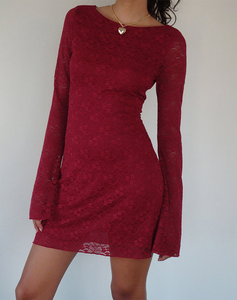 Deep Red Lace Long Sleeve Mini Dress | Sevila motelrocks-com-us Deep Red Lace Long Sleeve Mini Dress | Sevila motelrocks-com-us