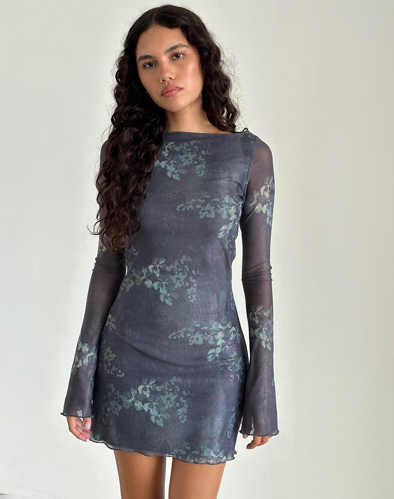 Faded Botanical Green Mini Dress | Sevila – motelrocks-com-us