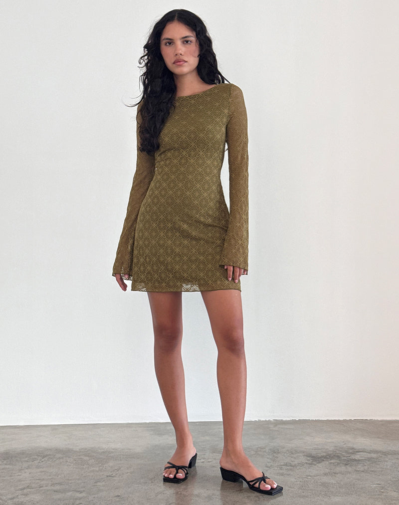 Moss Green Textured Mini Dress