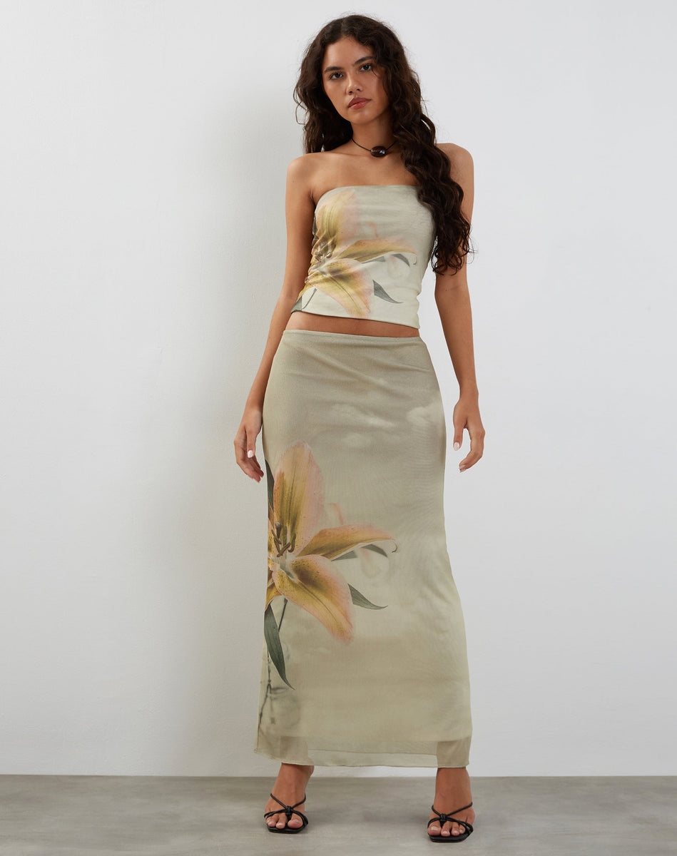 Yellow Lily Print Maxi Skirt | Acacia – motelrocks-com-us