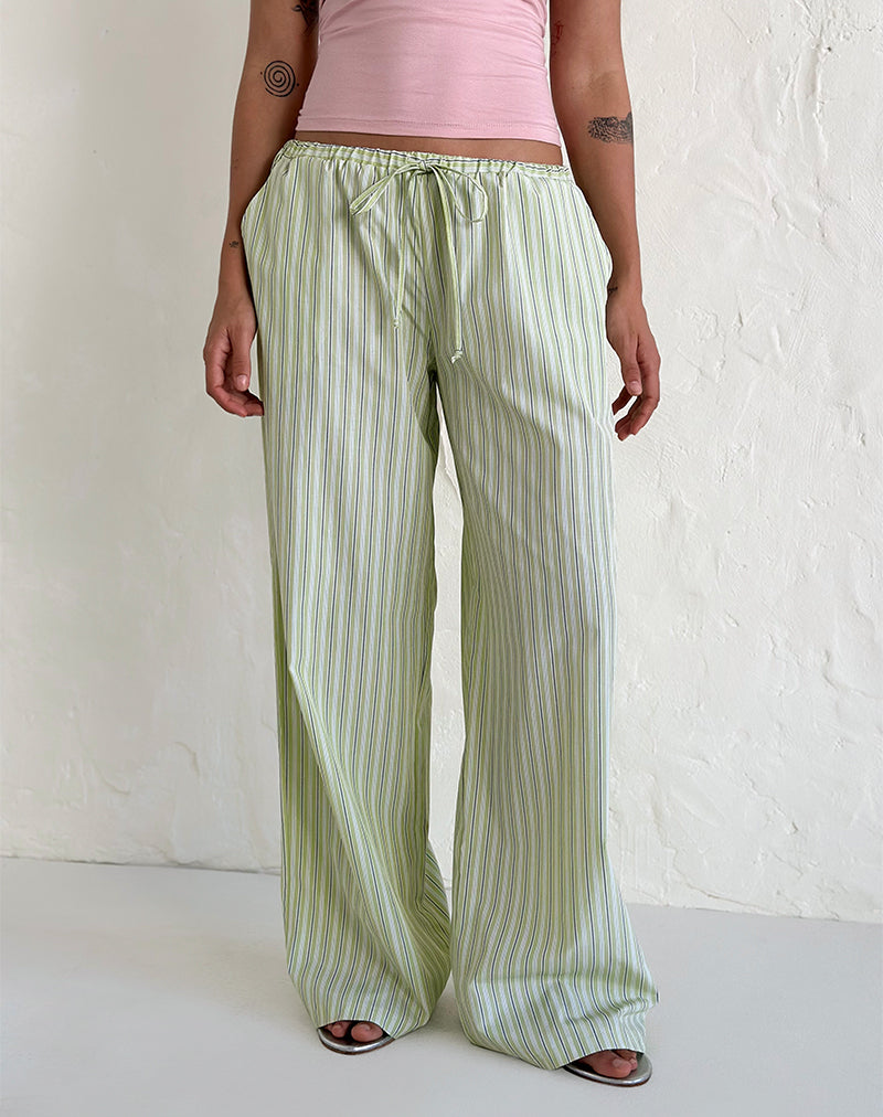 Green and white striped pants best sale