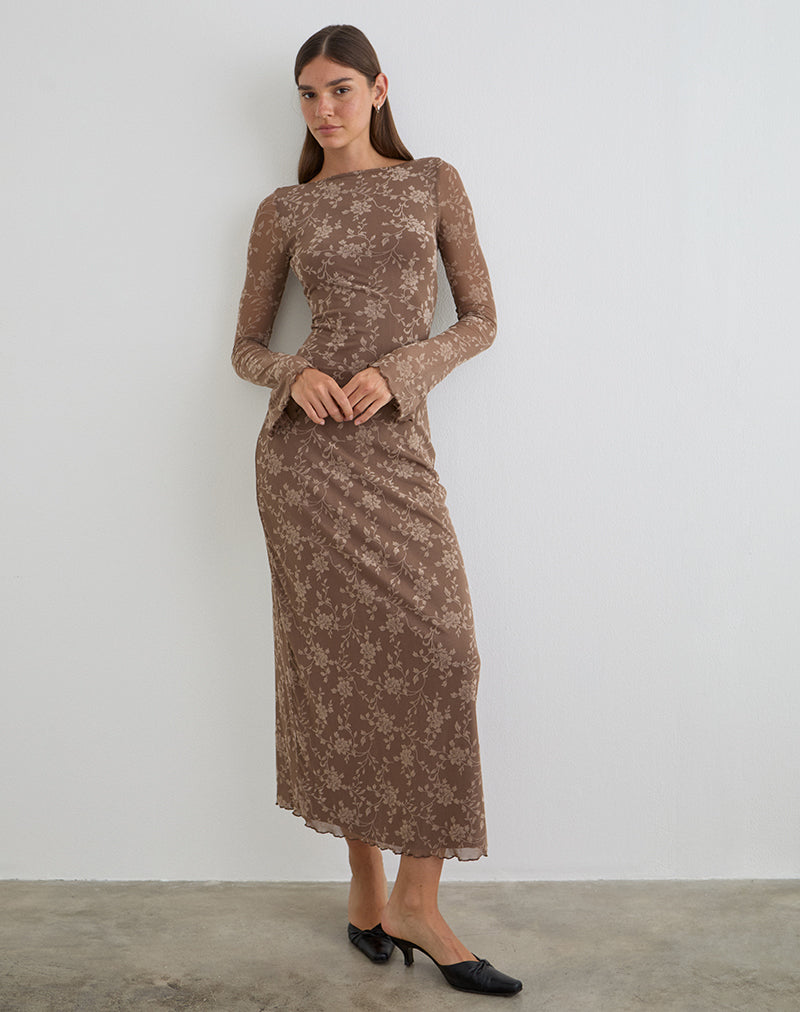 taupe long sleeve dress Women's Shaleed Maxi in Leafy Flock Dark Taupe, S , Bodycon dresses:maxi dresses Mrs. Claus Costume Regal perfect for weddings Color:Vintage Blue Haze